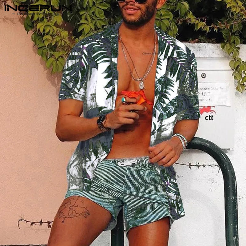 Summer Hawaiian Red Shirts Tropical Shirts Floral Men Tops Casual Shirt Short Sleeve Cotton Button Chemise Loose Vacation Beach