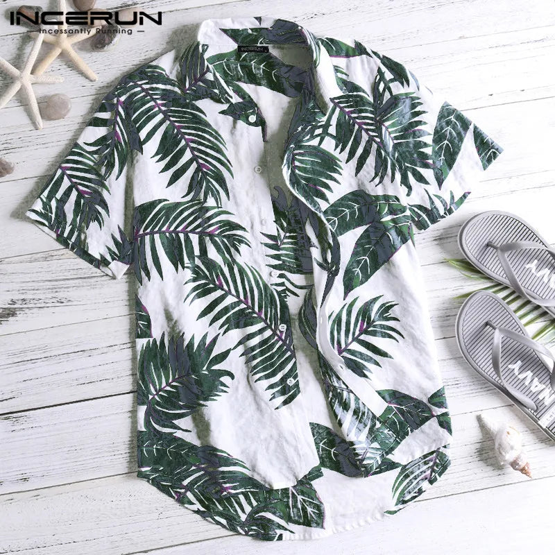 Summer Hawaiian Red Shirts Tropical Shirts Floral Men Tops Casual Shirt Short Sleeve Cotton Button Chemise Loose Vacation Beach