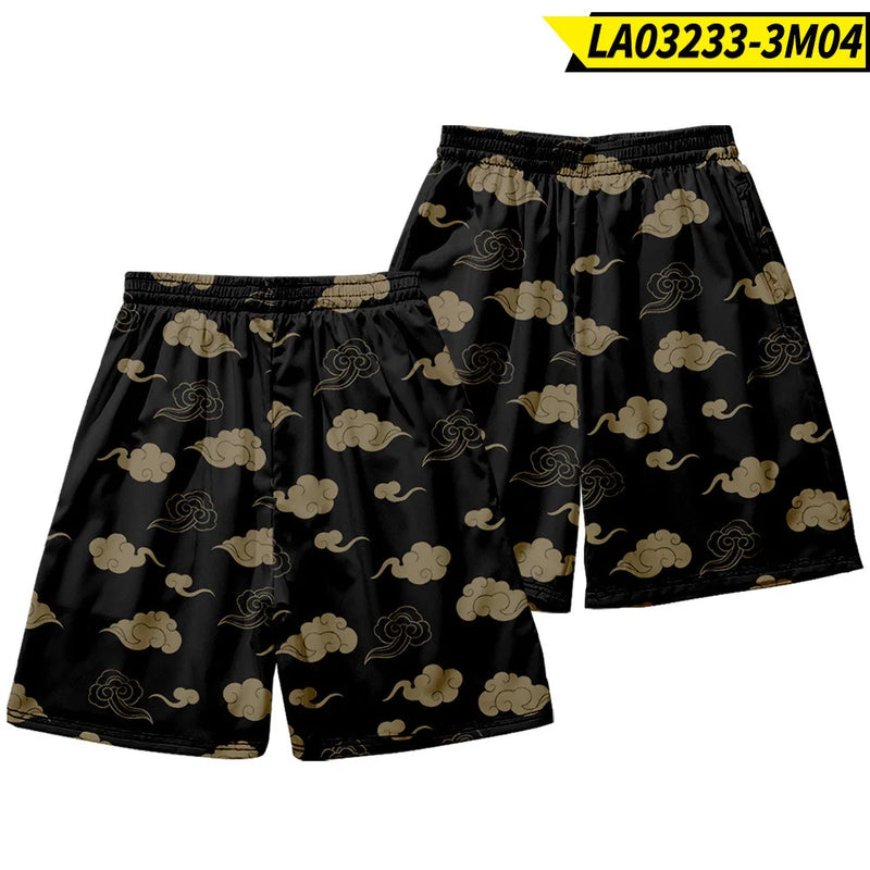 Summer Japanese Style Fox Print Male Streetwear Beach Shorts Casual Loose Men Women Anime Elastic Waist Black Shorts Plus Size