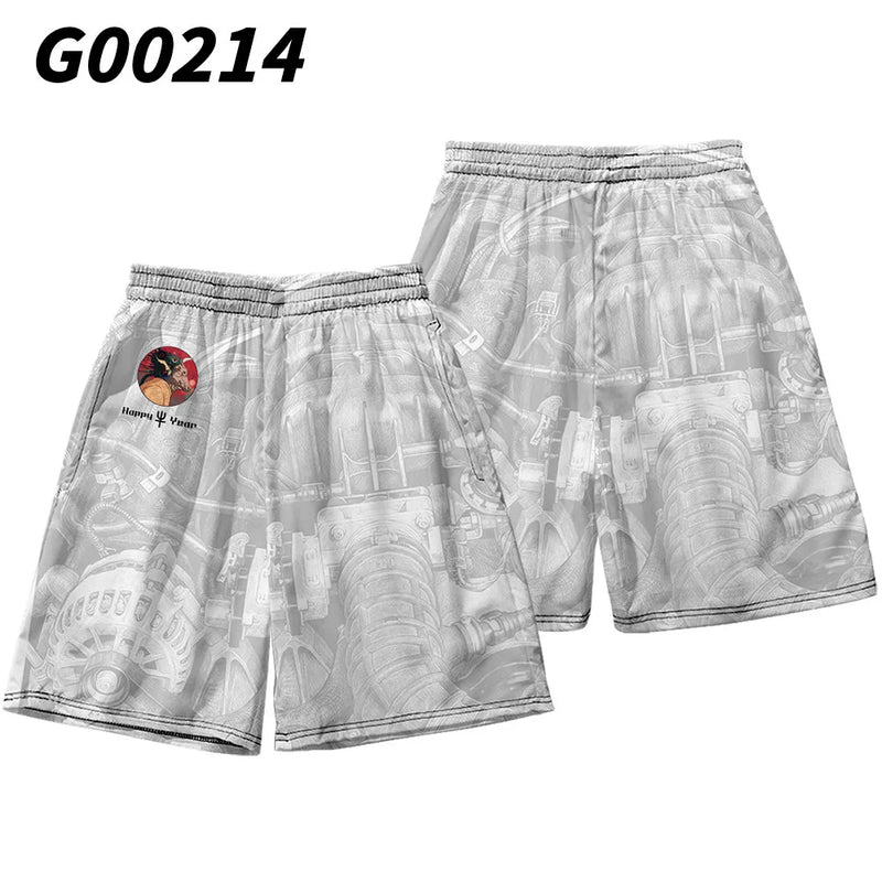 Summer Japanese Style Fox Print Male Streetwear Beach Shorts Casual Loose Men Women Anime Elastic Waist Black Shorts Plus Size